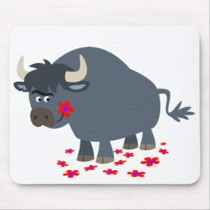 Niedlicher Cartoon Bull und Red Bloom Mousepad