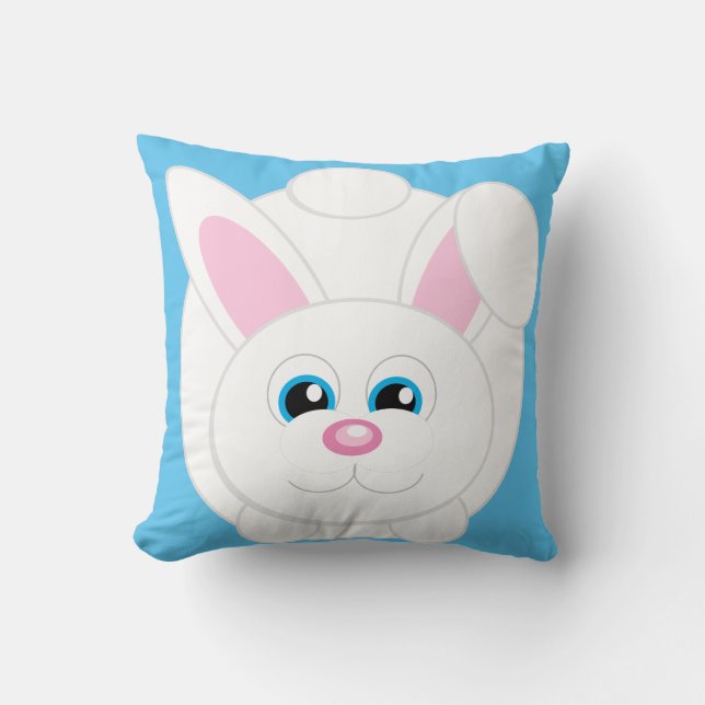 Niedlicher Cartoon Bunny Blue Throw Kissen (Vorderseite)