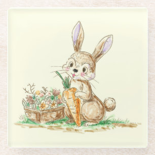 Niedlicher Cartoon Bunny Rabbit Sketch Glasuntersetzer