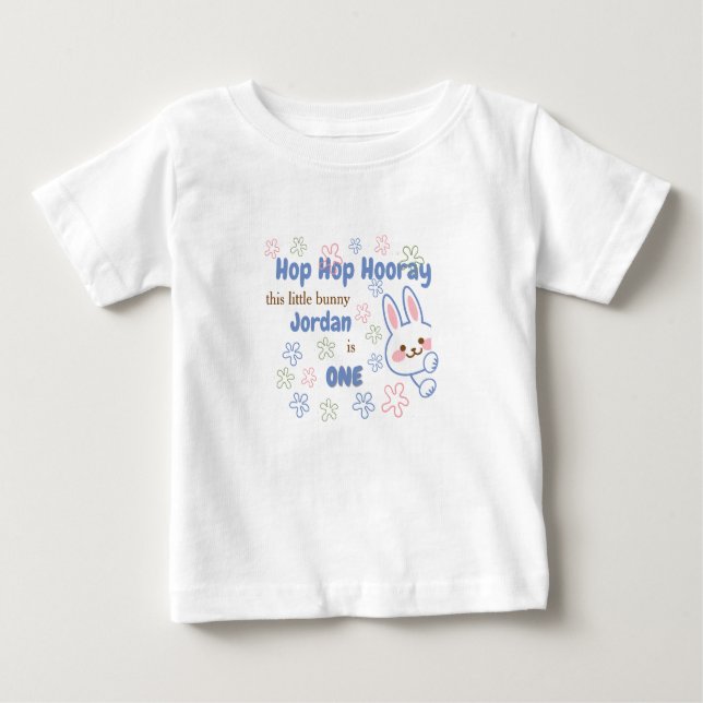 Niedlicher Cartoon Bunny Turning One Boys 1. Gebur Baby T-shirt (Vorderseite)