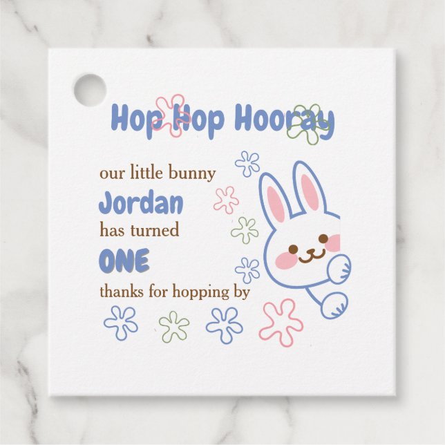 Niedlicher Cartoon Bunny Turning One Boys 1. Gebur Geschenkanhänger (Vorderseite)