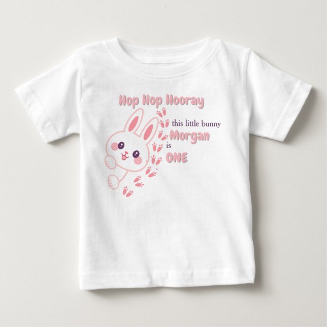 Niedlicher Cartoon Bunny Winning One Girls 1. Gebu Baby T-shirt (Vorderseite)