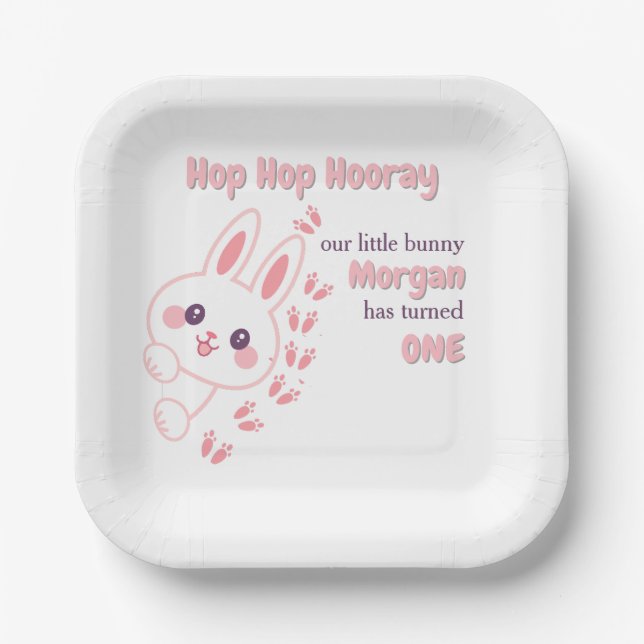 Niedlicher Cartoon Bunny Winning One Girls 1. Gebu Pappteller (Vorderseite)