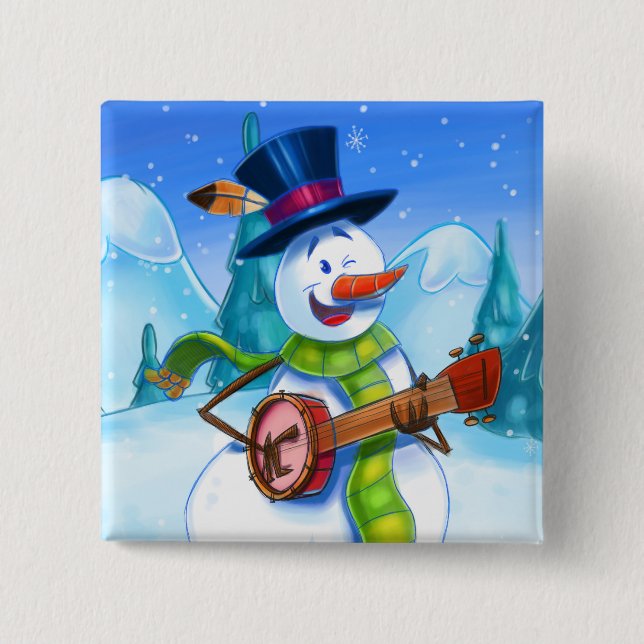niedlicher Cartoon-Button mit Gitarre beim Snowmen Button (Vorderseite)