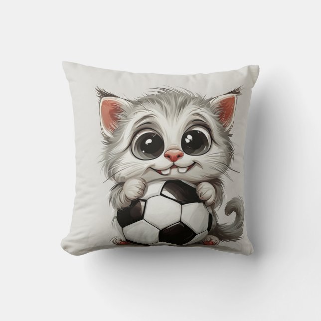 Niedlicher Cartoon Cat Holding Soccer Ball Kissen (Vorderseite)