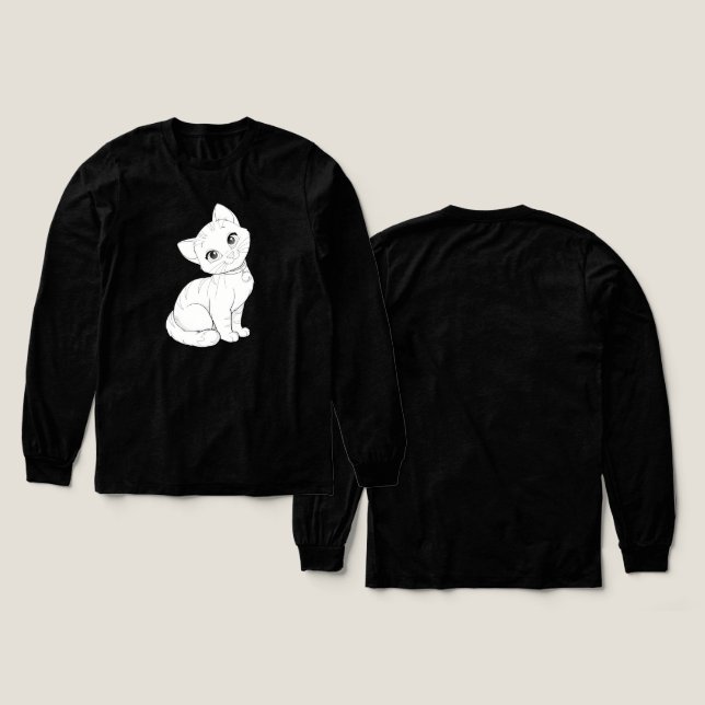Niedlicher Cartoon Cat Line Art - Adorable Kitty I Tri-Blend Shirt (Design Vorderseite & Rückseite)