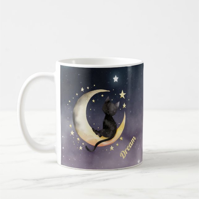 Niedlicher Cartoon Cat on Moon Kaffeetasse (Links)