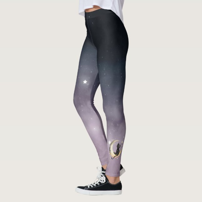 Niedlicher Cartoon Cat on Moon Leggings (Links)