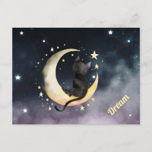 Niedlicher Cartoon Cat on Moon Postkarte