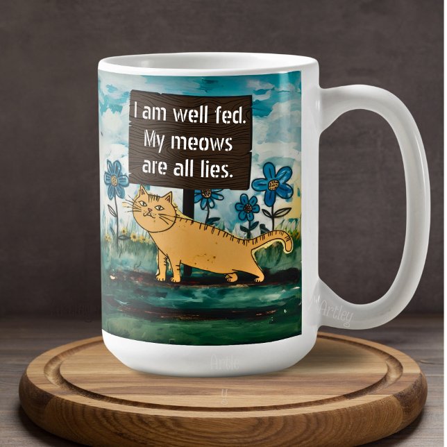 Niedlicher Cartoon Cat Shame Sign Funny Phrase Kaffeetasse (Von Creator hochgeladen)