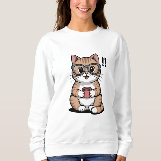 Niedlicher Cartoon Cat Sweatshirt - Funny Cosy Cat (Vorderseite)