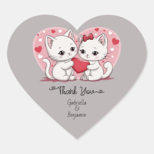 Niedlicher Cartoon Cat Valentine's Day Vielen Dank Herz-Aufkleber