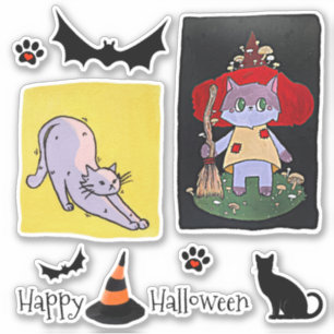 Niedlicher Cartoon Cats Halloween Gruppe Aufkleber