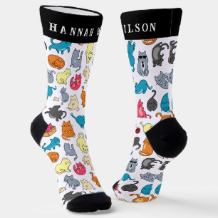 Niedlicher Cartoon Cats Muster   Monogramm Socken