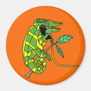 Niedlicher Cartoon Chameleon, grün und gelb Magnet