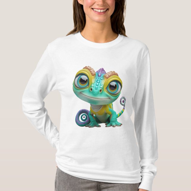 Niedlicher Cartoon Chameleon mit großen Augen | Co T-Shirt (Vorderseite)