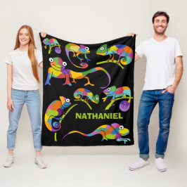 Niedlicher Cartoon Chameleons Helle Farben Persona Fleecedecke