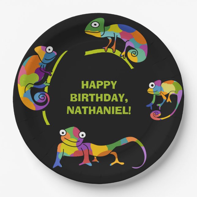 Niedlicher Cartoon Chameleons Helle Farben Persona Pappteller (Vorderseite)