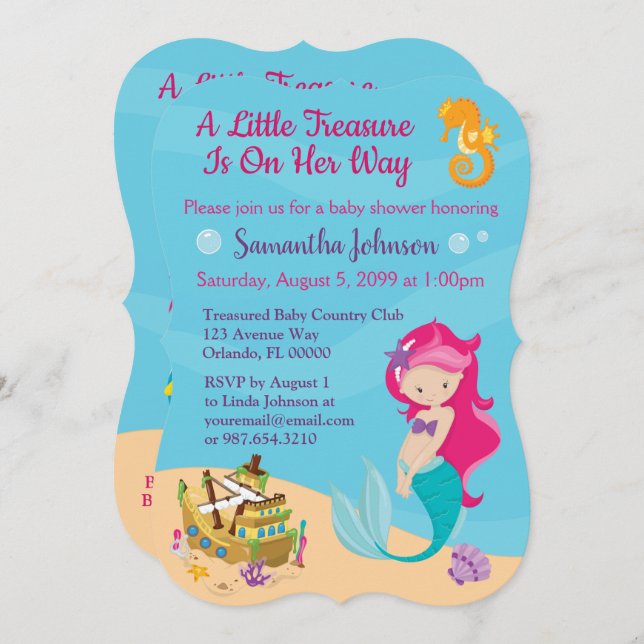 Niedlicher Cartoon-Charakter Mermaid Babydusche De Einladung (Vorne/Hinten)