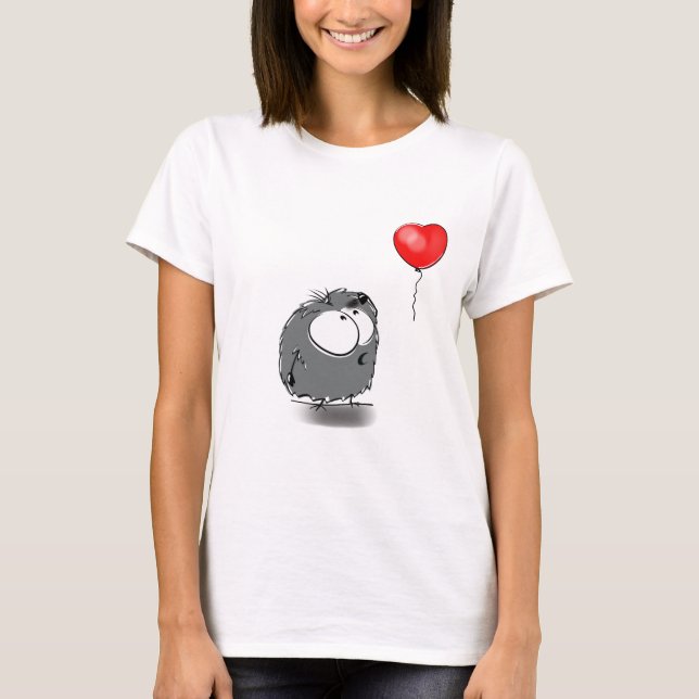 Niedlicher Cartoon-Charakter mit Red Heart Balloon T-Shirt (Vorderseite)