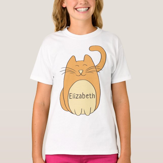 Niedlicher Cartoon Chat-Add-Name| Beige T-Shirt (Vorderseite)