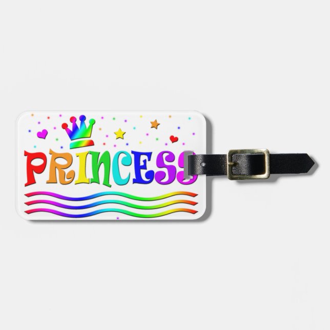Niedlicher Cartoon Clip Art Rainbow Princess Tiara Gepäckanhänger (Vorderseite horizontal)