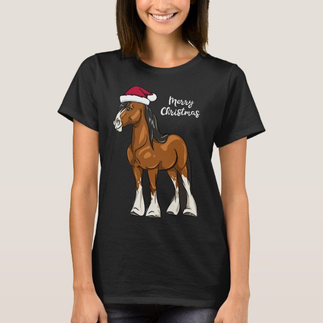 Niedlicher Cartoon Clydesdale Entwurf Weihnachten T-Shirt (Vorderseite)