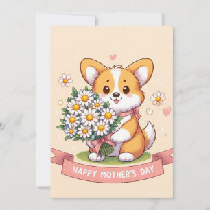 Niedlicher Cartoon Corgi mit Daisies Happy Mother Feiertagskarte