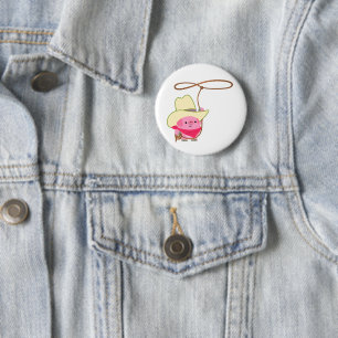 Niedlicher Cartoon Cowboy Pig mit Lariat Button Ab