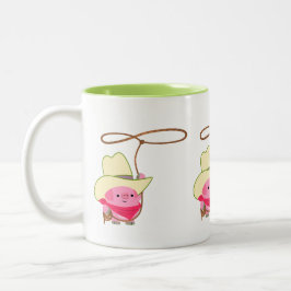 Niedlicher Cartoon Cowboy Schweinefleisch mit Lari Zweifarbige Tasse