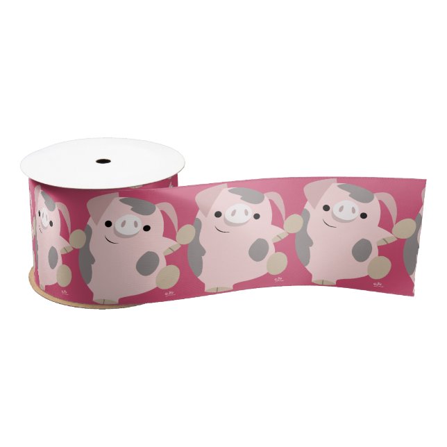 Niedlicher Cartoon Dancing Pig 3" Multiband Satinband (Spule)
