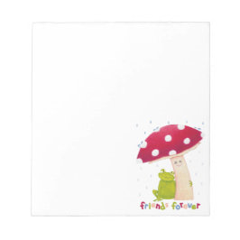 Niedlicher Cartoon, der Frosch und Pilze im Regen Notizblock