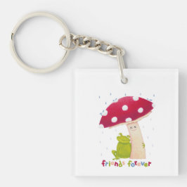 Niedlicher Cartoon, der Frosch und Pilze im Regen Schlüsselanhänger