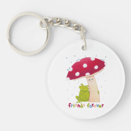 Niedlicher Cartoon, der Frosch und Pilze im Regen  Schlüsselanhänger