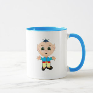 Niedlicher Cartoon der Kinderelfen in blau und gel Tasse