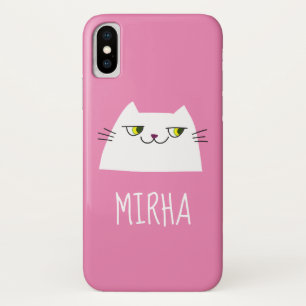 Niedlicher Cartoon der weißen Katze Rosa Case-Mate iPhone Hülle