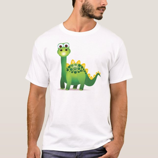 Niedlicher Cartoon des grünen Dinosauriers T-Shirt (Vorderseite)