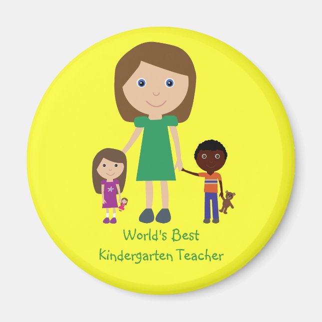 Niedlicher Cartoon des weltbesten Kindergartenlehr Magnet (Vorne)