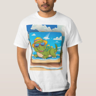 Niedlicher Cartoon Dinosaur Entspannen am Strand m T-Shirt