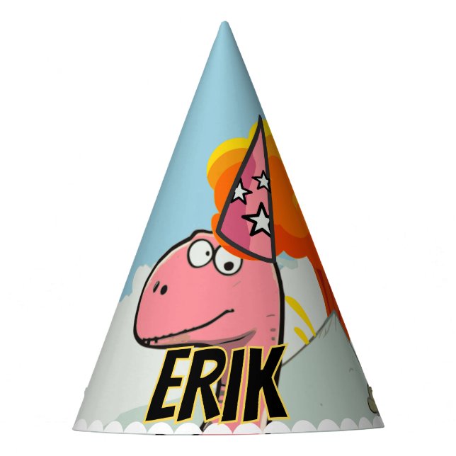 Niedlicher Cartoon Dinosaur Geburtstag Partyhütchen (Vorderseite)