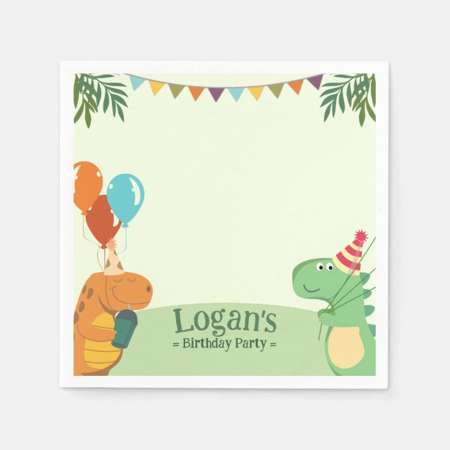 Niedlicher Cartoon Dinosaur Geburtstagsparty Serviette (Vorderseite)