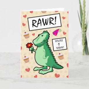 Niedlicher Cartoon Dinosaur Roar Happy 1. Geburtst Karte