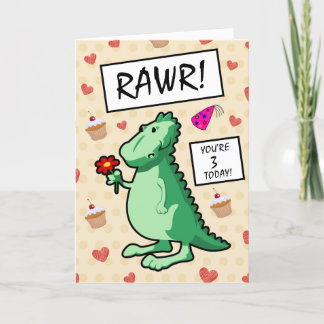 Niedlicher Cartoon Dinosaur Roar Happy 3. Geburtst Karte