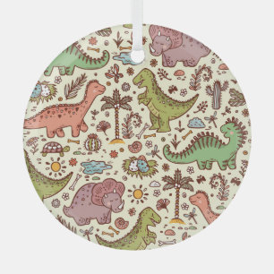 Niedlicher Cartoon Dinosaur Vintages Muster Ornament Aus Glas