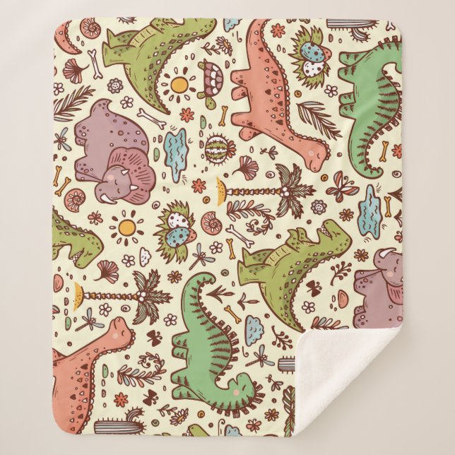 Niedlicher Cartoon Dinosaur Vintages Muster Sherpadecke (Vorderseite)