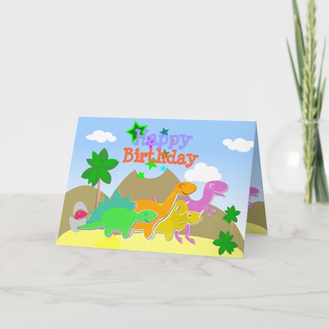 Niedlicher Cartoon Dinosaurier Happy Birthday Card Karte (Vorderseite)