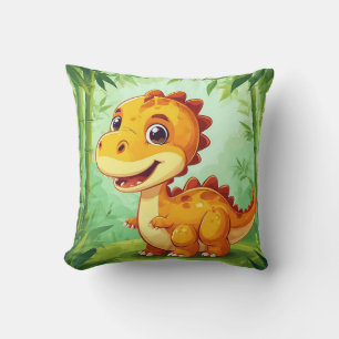 Niedlicher Cartoon-Dinosaurier im üppigen grünen D Kissen
