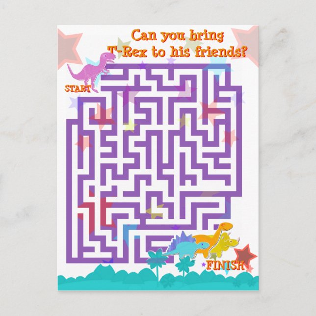 Niedlicher Cartoon Dinosaurier Labyrinth Puzzle Ga Postkarte (Vorderseite)