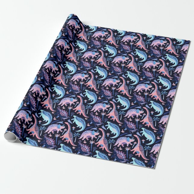 Niedlicher Cartoon Dinosaurier-Muster. Geschenkpapier (Ungerollt)