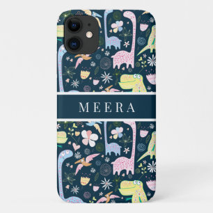 Niedlicher Cartoon Dinosaurier Muster Name Dunkelb Case-Mate iPhone Hülle